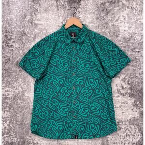 Hinano Tahiti Shirt Medium Mens Green Hawaiian Short Sleeve Button Down